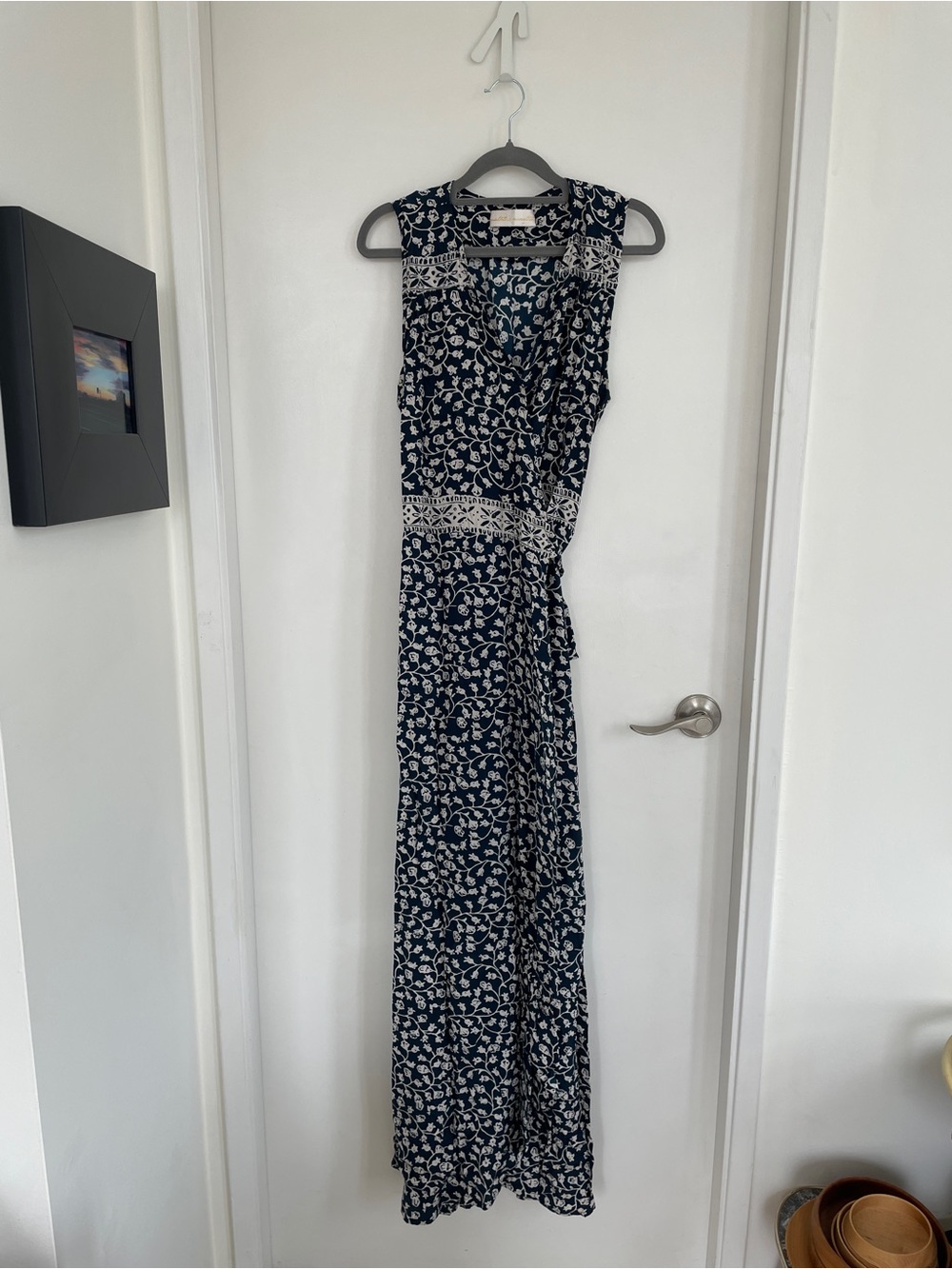 Natalie Martin Silk Navy Floral Wrap Maxi Dress